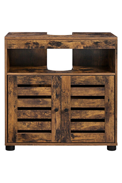 VASAGLE Dulap de baie sub chiuvetă cu 2 uși cu jaluzele, 60x30x63 cm, maro ru...