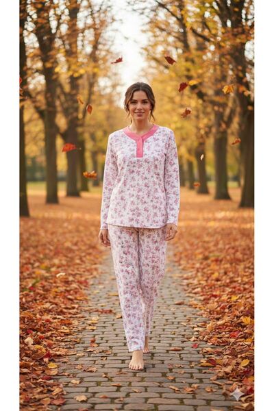 AYSUN TEKSTİL Cotton Fabric Wide Cut Half Pat Buttoned Collar Women's Pajama ...