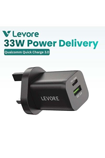 Levore Wall Charger 33W 1XUSB-C PD and 1XUSB-A QC3 Port - Black
