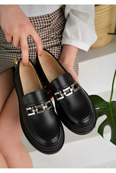 madamemuko Oval Burunlu Metal Tokalı Tabanlı Kadın Loafer