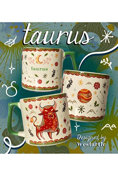 westartic Taurus Boğa Burcu Özel Tasarım Burç Kupa Bardak Fincan