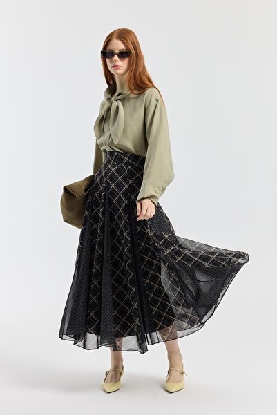 BRTC design Women's Black Chiffon Flared Skirt