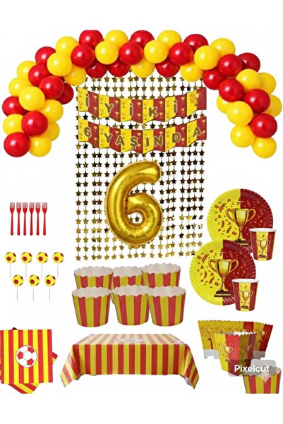 Mehca 16 kişilik Sarı kırmızı taraftar 6 yaş doğum günü konsepti