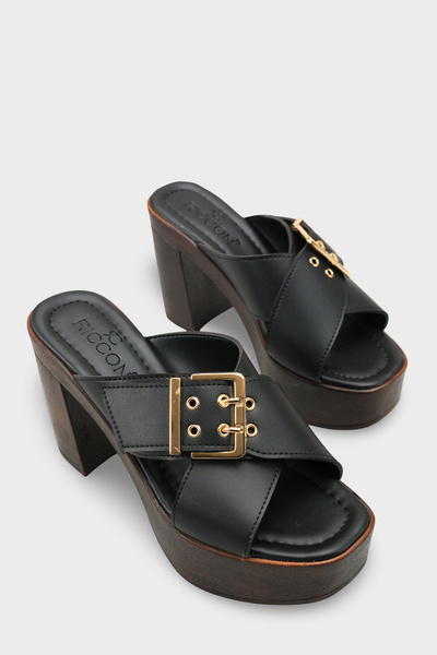 Riccon Women's Heeled Slippers 0012776 Black Skin