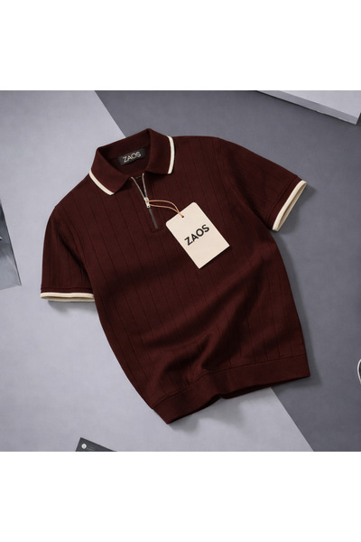 zs zaos fashion erkek poloyaka fermuarlı triko tişört esnek rahat kaliteli re...