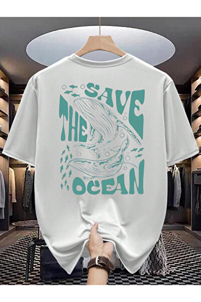 Rivox Unisex White Oversize T-Shirt Cotton Fabric Save the Ocean Printed
