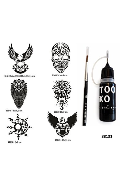Airbrush Tattoo Güçlü Erkek Sembolleri Likit Kalem Uçlu Geçici Dövme Seti Fır...