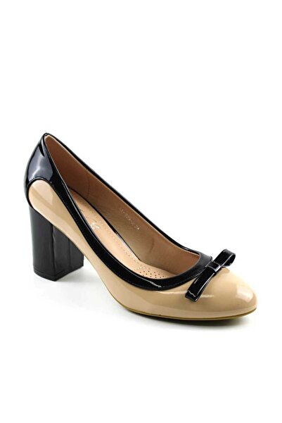 mm Elegant women's shoes with medium, thick heels 909-2-BEIGE/BLACK