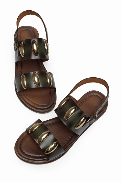 Tonny Black Women's Green Thermo Sole Buckle Single Strap Sandals