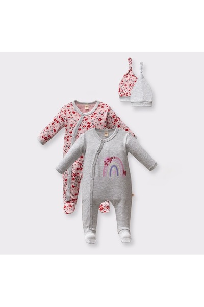 Minisse %100 Pamuklu OEKO-TEX Sertifikalı Kız Bebek Çiçek Desenli 2’li Tulum ...