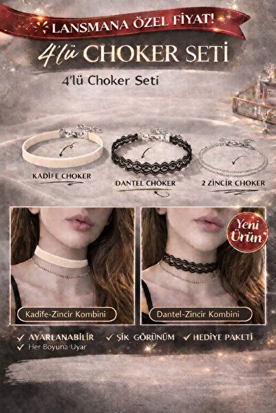 Liora De Mar مجموعة من 4 قلادات تشوكر |   تصميم من القطيفة والدانتيل وسلسلتين...