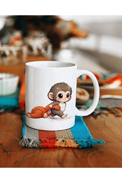 Yuchicly Punch Monkey Patterned White Mug – Popular Cute Character Printed
