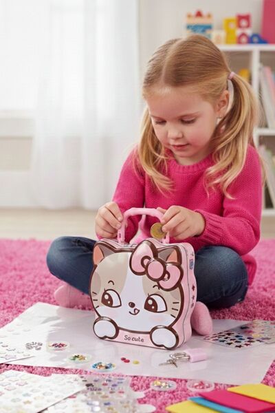 ASLI KİRAZ JEWERLY Kedi Figürlü Çocuk Kumbarası Pembe