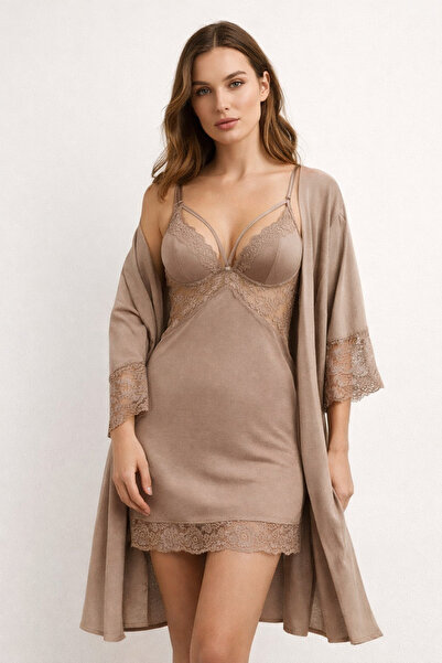 VIEN POLO DANTEL DETAYLI ASKILI GECELİK İLE SABAHLIK TAKIMI