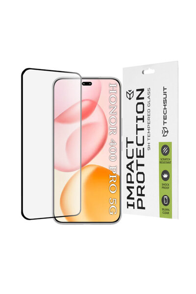 Techsuit Honor 400 Pro 111D Пълно самолепващо стъклено покритие с пълно покритие