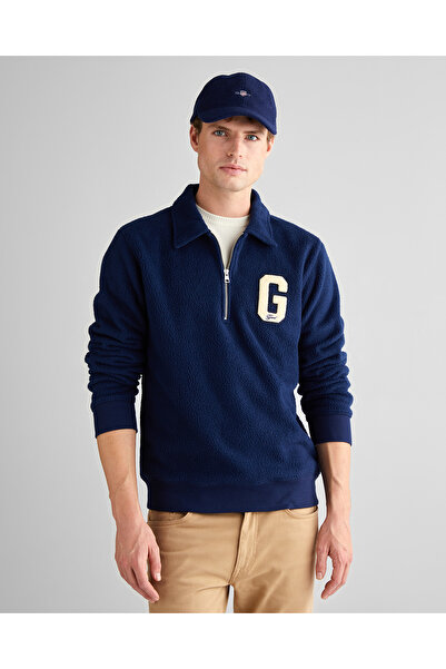 Gant Erkek Lacivert Regular Fit Yarım Fermuarlı Logolu Sweatshirt