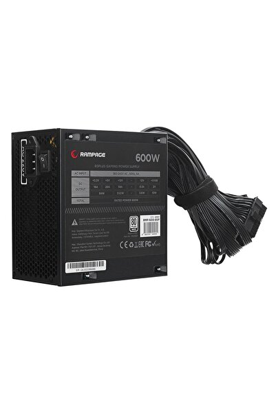 Rampage RMP-600-80P 600W 80 Plus Standart 12cm Fan Aktif PFC Power Supply (Kutusuz)