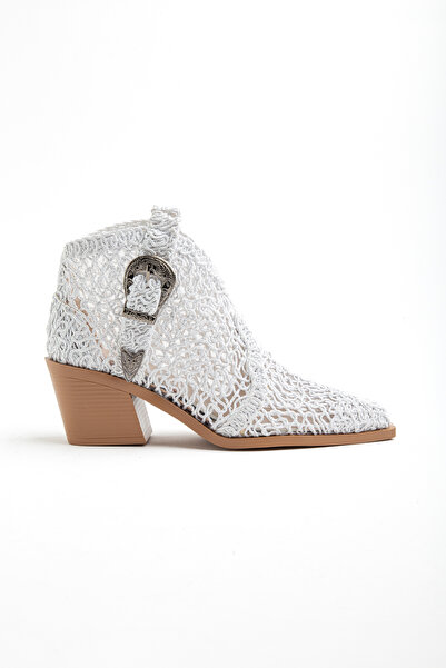 DENORA White Lace Fabric Western Cowboy Short Ankle Buckle Summer Boots