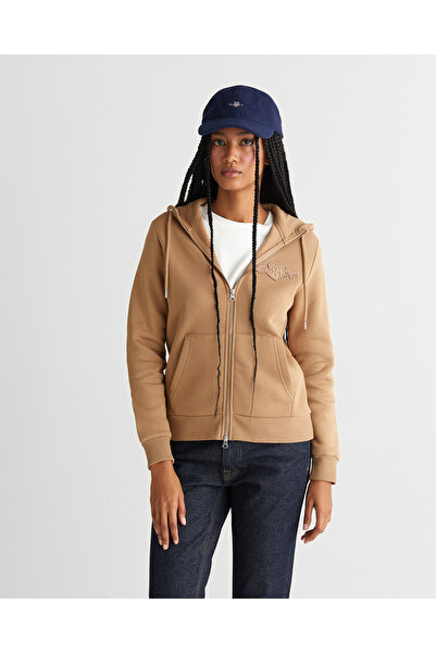 Gant Kadın Yeşil Regular Fit Kapüşonlu Fermuarlıı Sweatshirt