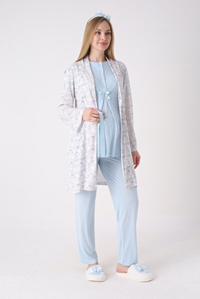 ERDENİZ TEKSTİL Πιτζάμες εγκυμοσύνης με σχέδια και λεπτομέρεια στο γιακά με κ...