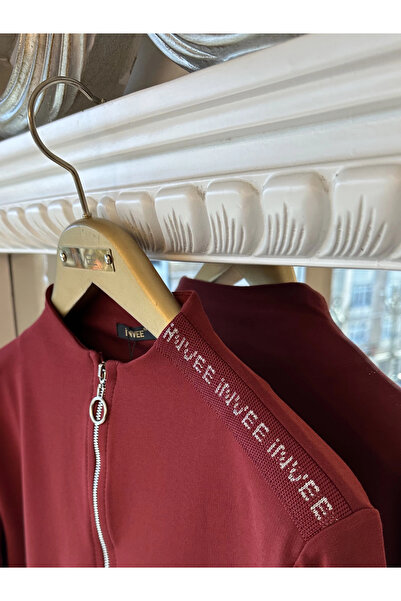 Invee Kadın Pamuk Karışımlı Fermuarlı Tunik - Bordo