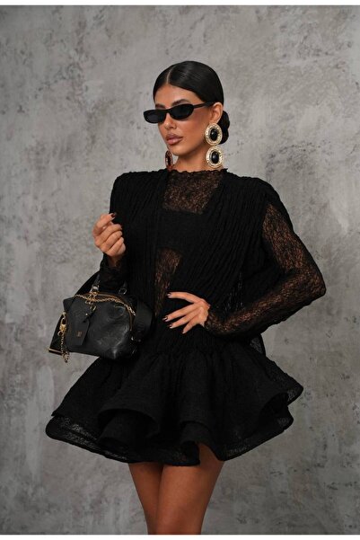 Friday Mood Rochie de damă cu design detaliat, cu fustă cu volane și dantelă