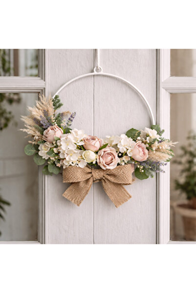 ecrella Beyaz Metal Halkalı Çiçekli Kapı Süsü – Jüt Fiyonklu Rustik Apartman ...