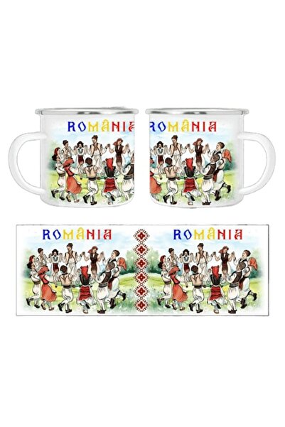 OEM Personalized Enamel Mug with Romanian Folklore Theme, 350 ml