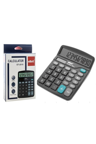 ellott آلة حاسبة مكتبية مكونة من 12 رقمًا مع شاشة LCD كبيرة ومصدر طاقة مزدوج ...