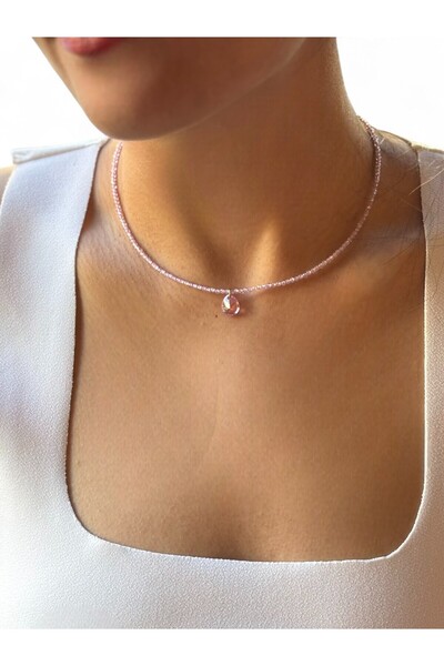 By Saadet Özkanlı Sevgiliye hediye pembe amatist kolye çek kristali detaylı d...