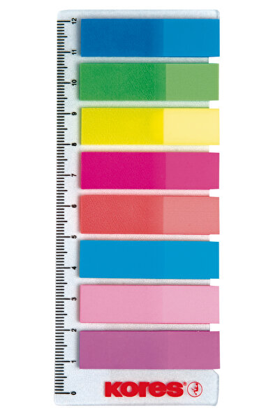 kores Riglă cu index din plastic, 12 x 45 mm, 8 culori x 15 coli