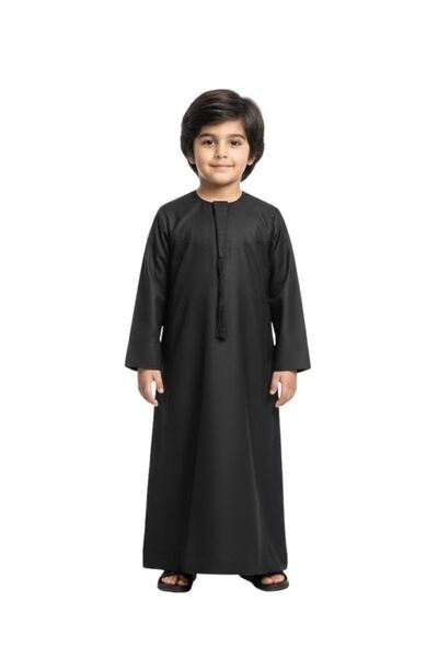 Premium ثوب أسود للأولاد - جبّة كندورة إسلامية كلاسيكية للعيد ورمضان