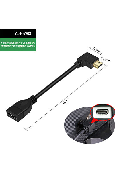 silabor كابل محول HDMI ذكر إلى أنثى بزاوية 90 درجة على شكل حرف L، كابل تمديد ...