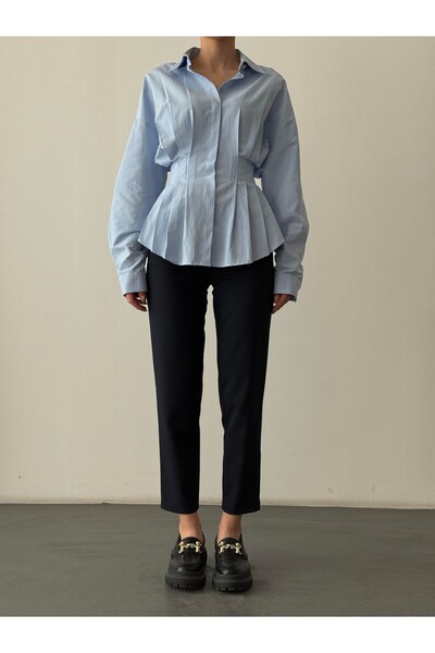 Quzu Büzgü Detaylı Gömlek Mavi