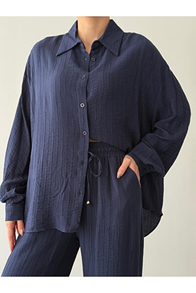 Quzu Çizgili Gömlek Lacivert