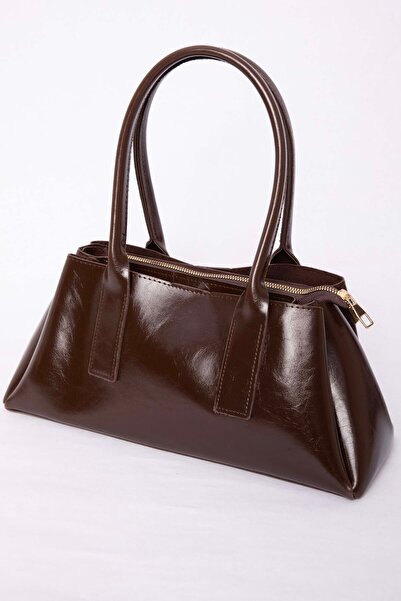 EBRUTESETTÜR Leather Look Zippered Hand & Shoulder Bag Brown