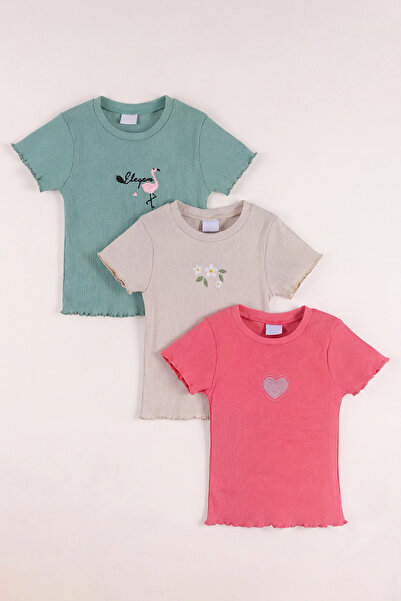 monox Κοριτσίστικο Σετ 3τμχ Με κέντημα κοτλέ Μπλουζάκια ελαστικό ύφασμα Ελαστ...