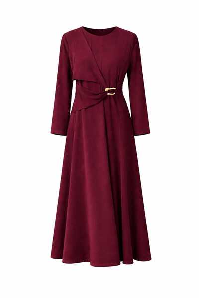 ECK MODA Women's New Season Sandy Fabric Full Lycra Flexible Buckle Detail Dress