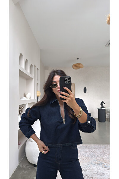 Buket Teke Тъмносиня дънкова блуза