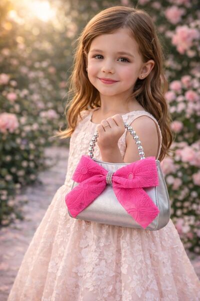 Me&On WEAR حقيبة خاصة للفتيات - حقيبة صغيرة من الساتان بمقبض لؤلؤي