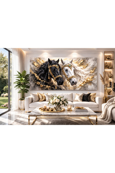 My canvas Siyah Beyaz At Kanvas Tablo – Kabartma Görünümlü Rölyef 3D Modern L...