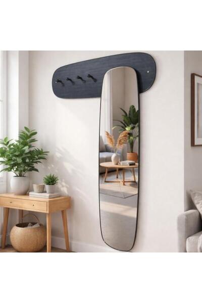 HOMEZ NEED مرآة حائط بخطاف أسود - تصميم عصري