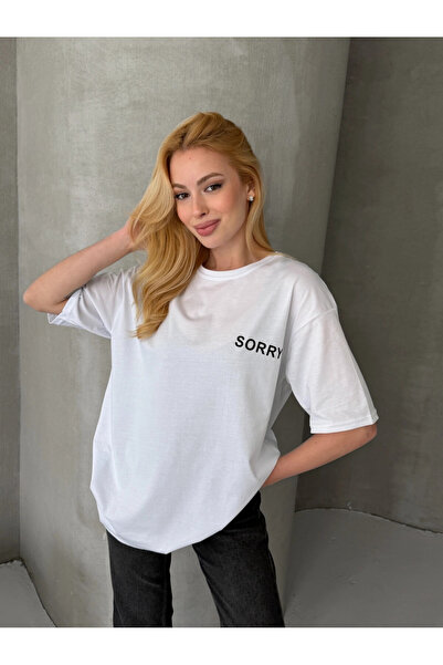 Cool & Sexy Tricou de damă supradimensionat cu imprimeu pe spate „Sorry Writt...