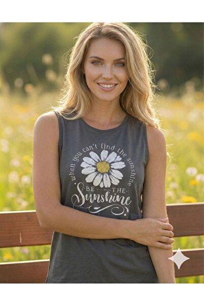 FAVORİST Be the Sunshine Printed Women's Off-Shoulder Tank Top T-Shirt