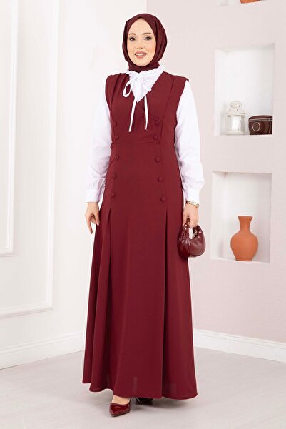 Asm Elegant Shirt & Buttoned Gilet Double Set Burgundy