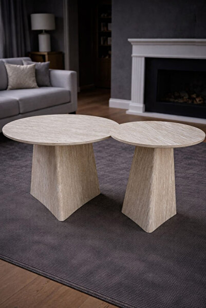 DEC22 Modern geometric wooden coffee table set