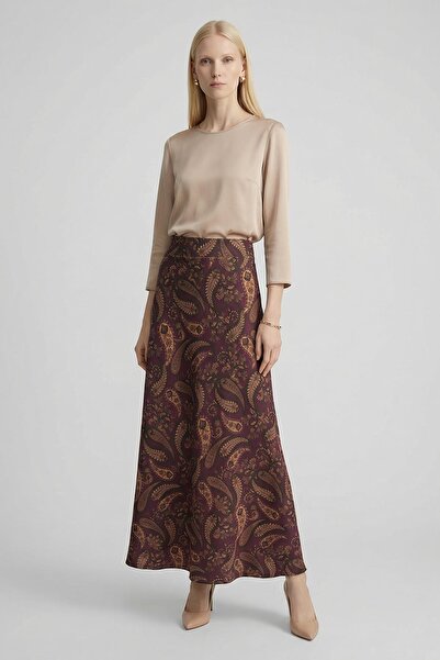 Rays 3507 Leaf Patterned Skirt Burgundy