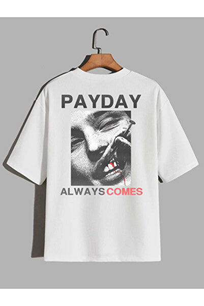 Rivox تي شيرت أبيض كبير الحجم للجنسين من نسيج القطن مطبوع عليه Payday