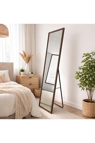 HOMEZ NEED Brown Floor Mirror with Metal Frame and Stand