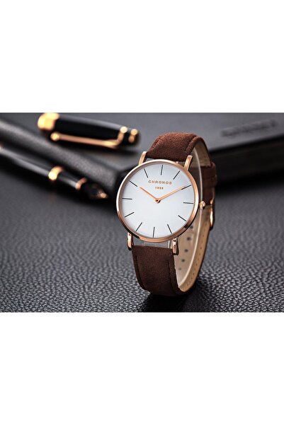CHRONOS Simple Men Slim Thin Quartz Leather Watch Large Face Rose Gold Silver...